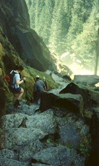 Descending the steep staircase beside Vernal Falls